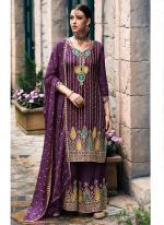 Chinnon Silk Purple Traditional Wear Embroidery Work Readymade Palazzo Suit